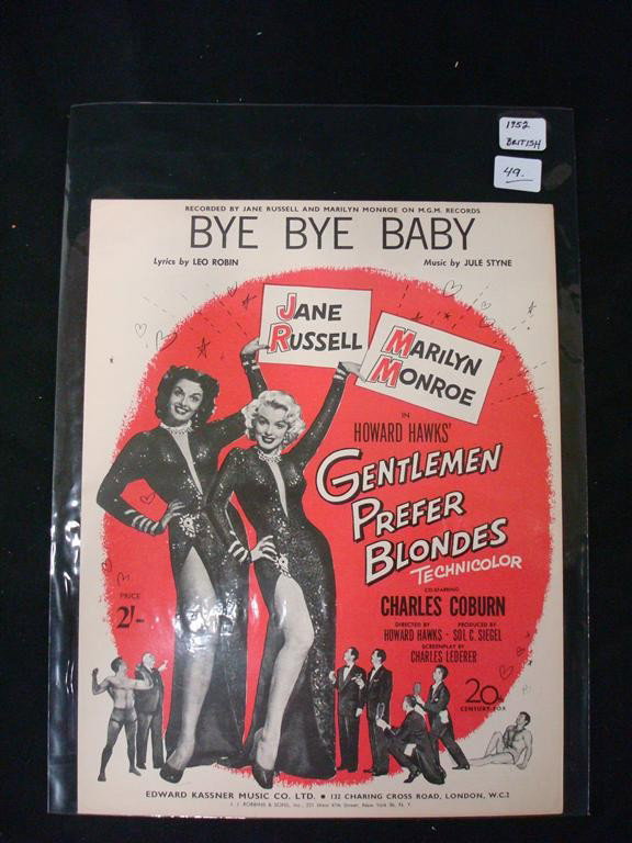 MARILYN MONROE SHEET MUSIC (BRITISH): Gentlemen Prefer Blondes (Bye Bye Baby) 1952