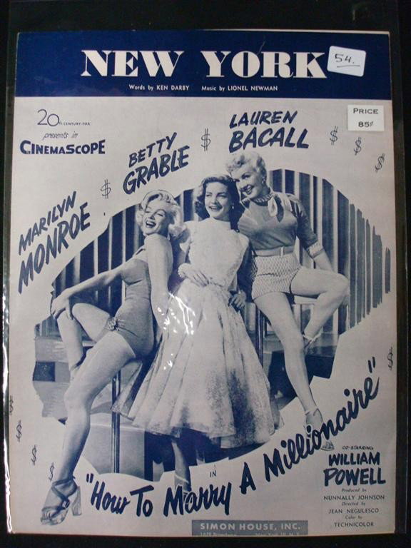 MARILYN MONROE SHEET MUSIC: How to Marry a Millionaire (New York) 1953