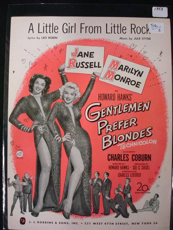 MARILYN MONROE SHEET MUSIC: Gentlemen Prefer Blondes (2) A Little Girl From Little Rock 1953 . One is a U. S., J. J. Robbins & Sons , NY. One is British, Edward Kassner, London.