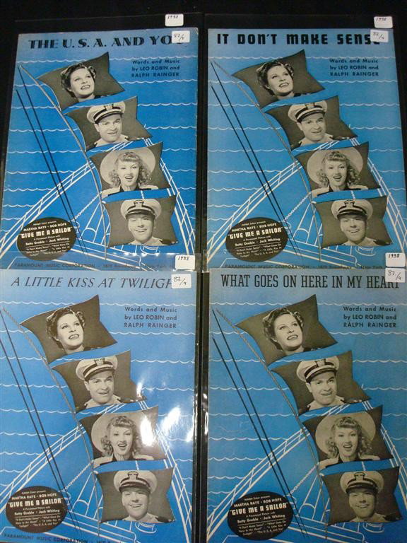 BOB HOPE SHEET MUSIC (4): Give me a Sailor-U.S.A; And You, It Don't Make Sense; A Little Kiss at Twilight; What Goes on Here In My Heart 1938