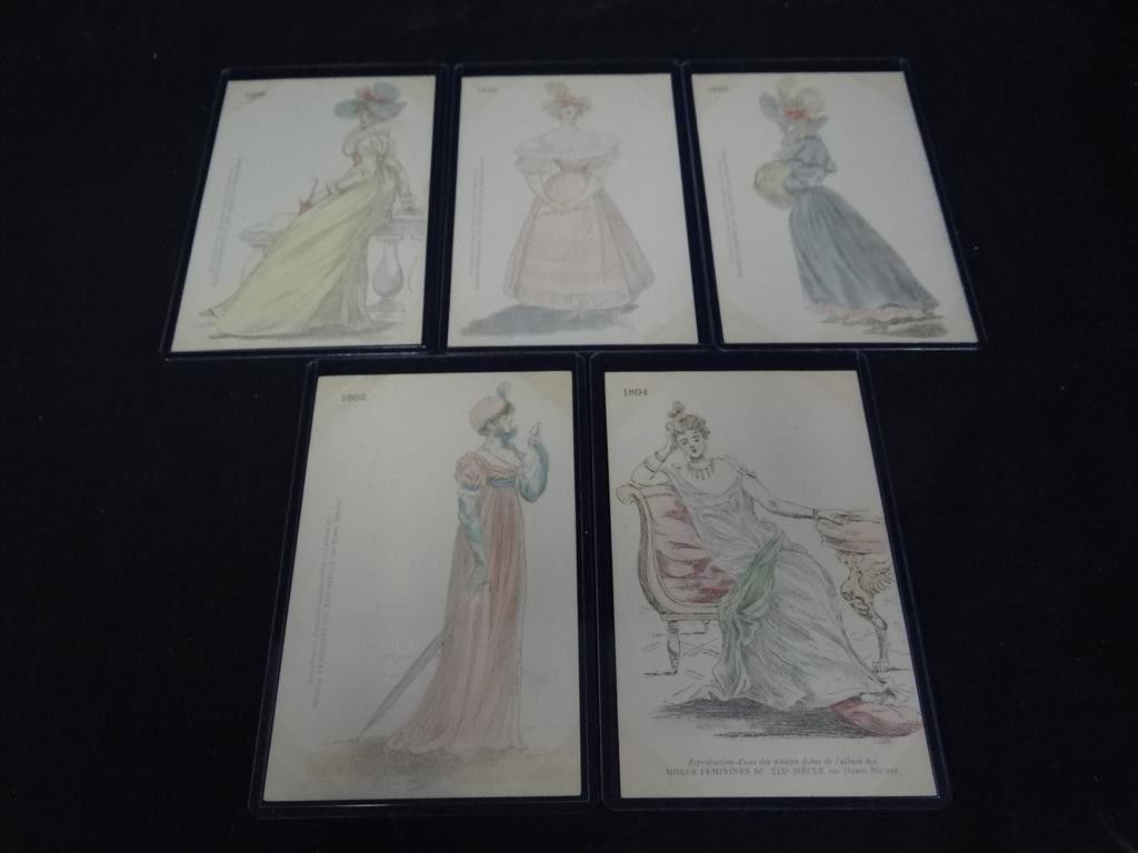 HENRI BOUTET FASHION POSTCARDS (5): Fashions depicted for 1802, 1804, 1806, 1828 and 1830 From the Modes Feminines du XIX Siecle by Henri Boutet Five in the lot