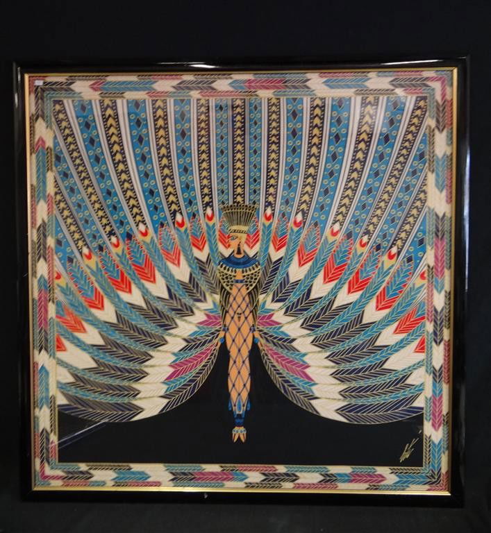 ERTE; FRAMED ART DECO PRINT: Framed print, Peacock Dancer; 35.5in. X 35.5in.