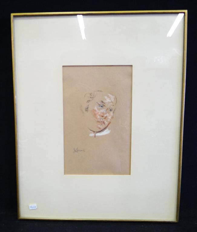 JACK LEVINE PASTEL SIGNED: Pastel on brown paper. Portrait of Shakespeare. Signed Lower left. 9" x 5 3/4"