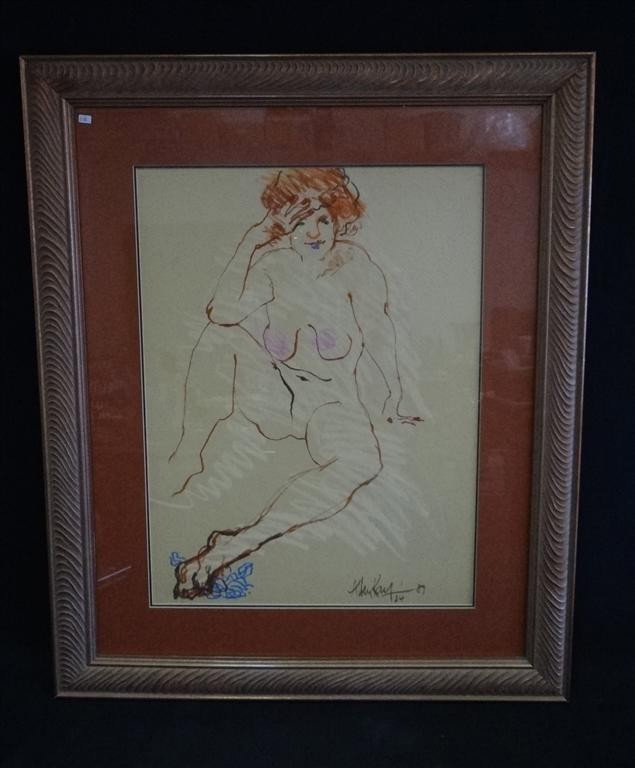 ALLEN KAY; ORIGINAL LITHOGRAPH SIGNED: Hand colored lithograph, Female nude signed, dated '89 and numbered 1/24; 24in. X 18in. (sight size)