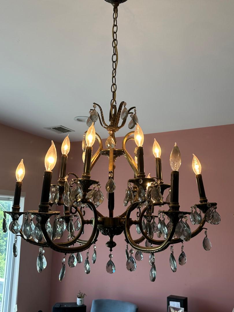 Fancy Six-Arm Brass and Crystal Chandelier (1 of 4)