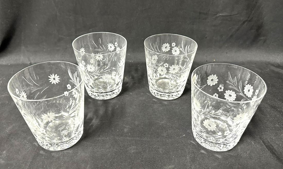 Set of Four(4) Royal Crown Derby Etched Crystal Whiskey Glasses (1 of 4)