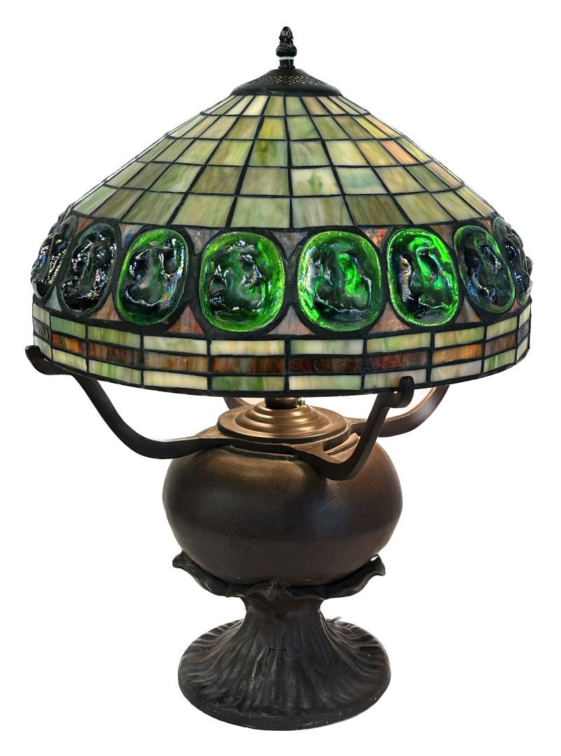 Antique Leaded Scarab Lamp Bronze Base (1 of 6)