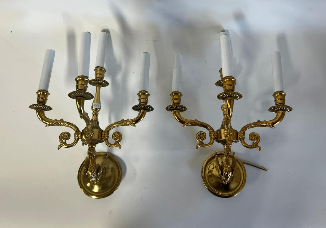 Pr. Brass Three Arm Wall Sconces (1 of 3)