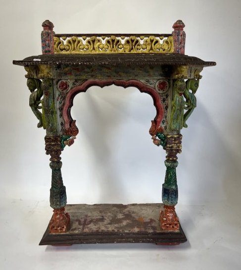 Antique Indian Wood Carved Shelf: carved wood 28.5"H x 22.5"W x 11"D