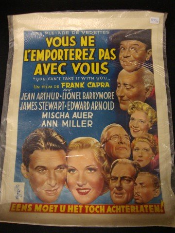 Four(4) Linen Backed Movie Posters: Zone Torrid; La Charge Fantastique (They Died With Their Boots On); Foreign movie poster for You Can't Take It With You. Included in the lot is a foreign window card for a Laurel and Hardy Movie. Four