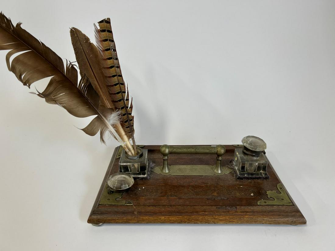 Victorian Oak and Brass Desk Standish (1 of 4)