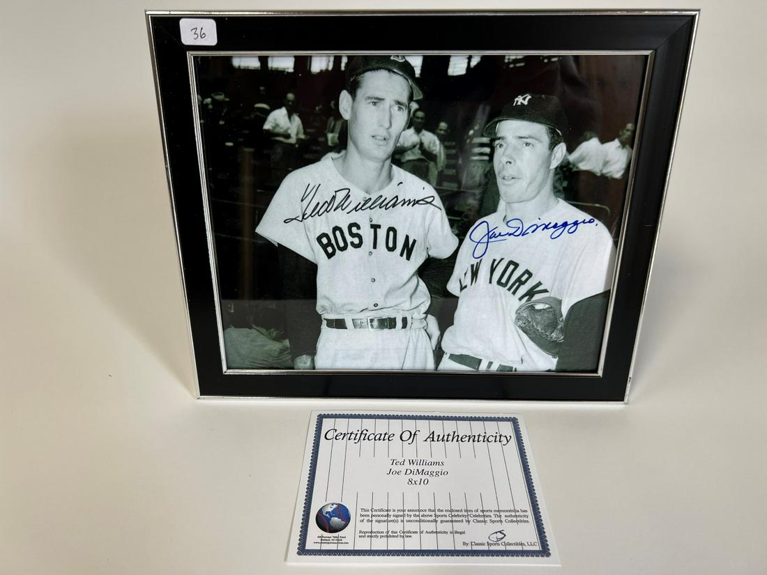 Ted Williams & Joe Dimaggio - Signed Photo: 8x10 Framed