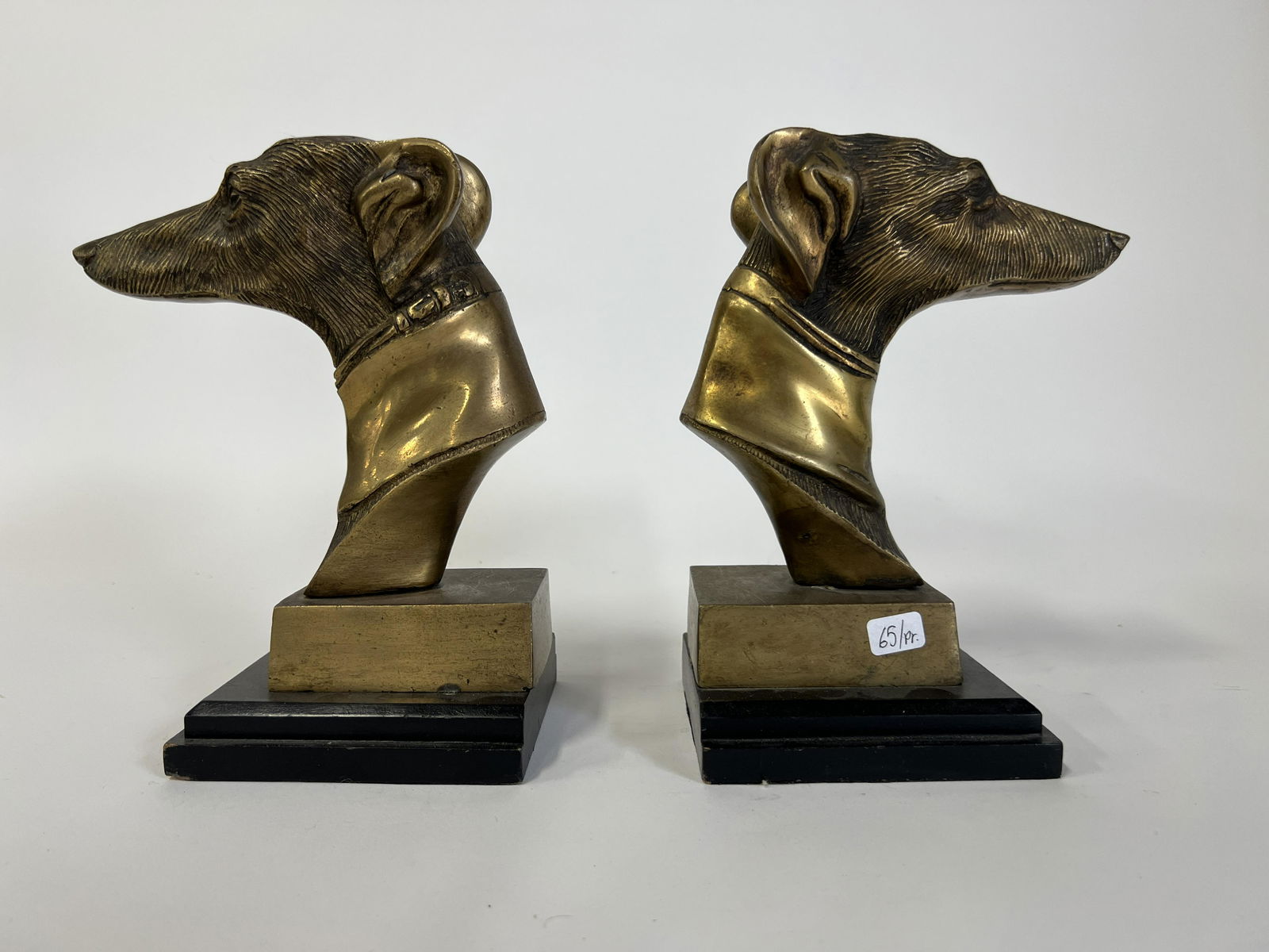 Pair of Brass Greyhound Dog Head Bookends (1 of 2)