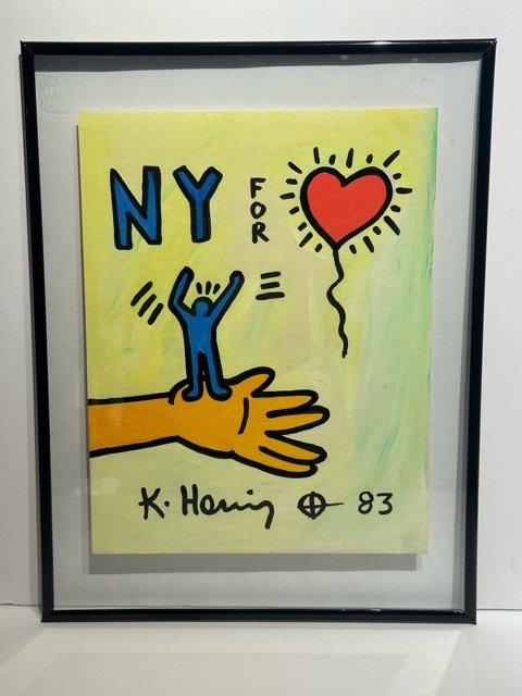 Keith Haring(after); 20thC. Felt -Tip Drawing: Felt-tip drawing on paper. NY For Love. 1983. After Keith Haring. Bears signature and artist's device and dated 1983; 10in. X 7.75in.(image), 13.25in. X 10in.(framed)