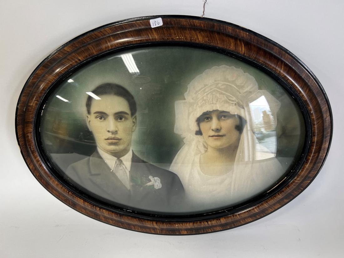 19th C. Early 20th C. Photograph Bride & Groom: Original Oval Period Frame. 17" H x 22 1/2"