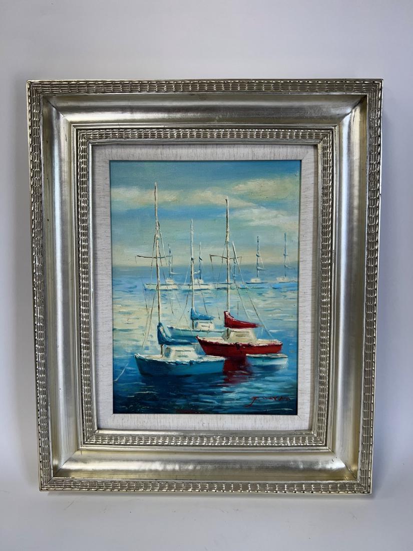 J. Norton. Oil. Boating Scene. Signed. (1 of 4)