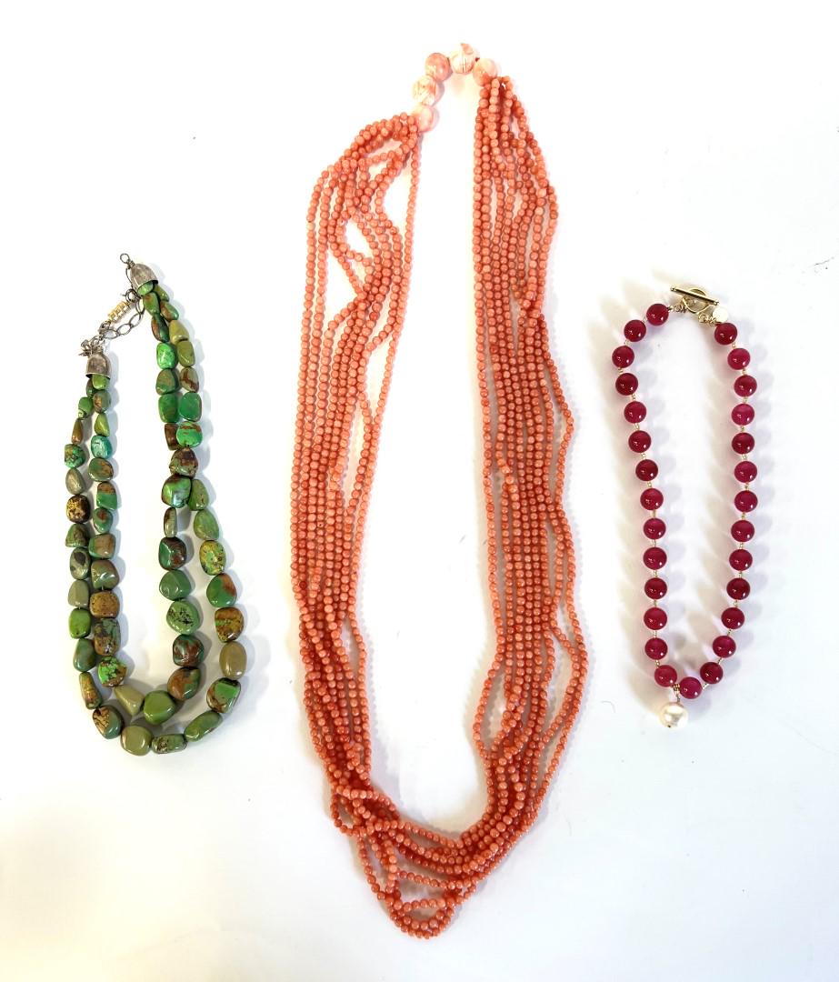 Gemstone Necklaces, Coral, Agate-Jade & Rose Quartz (3) (1 of 1)