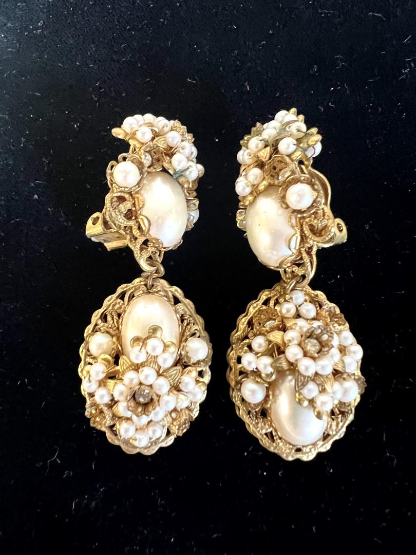 Stanley Hagler NYC Sgd. Vintage Earrings: Ornate costume jewelry earrings signed Stanley Hagler NYC at the backside