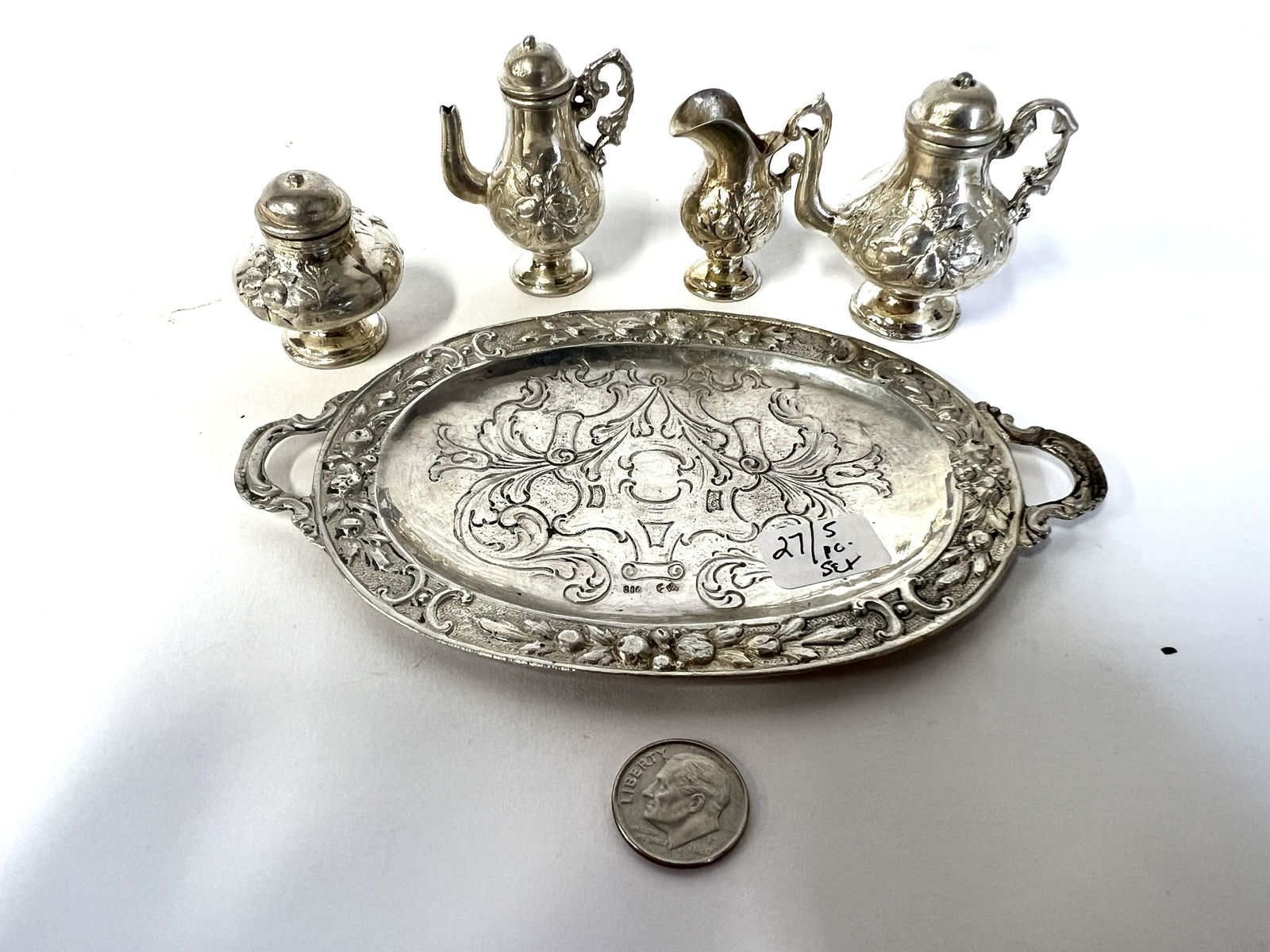 Ornate German Silver Miniature Tea Set. (1 of 1)