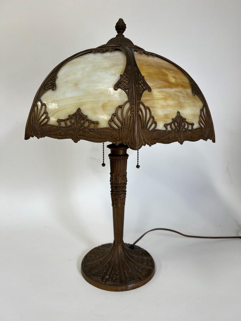 Antique Slag Glass Panel Lamp (1 of 4)
