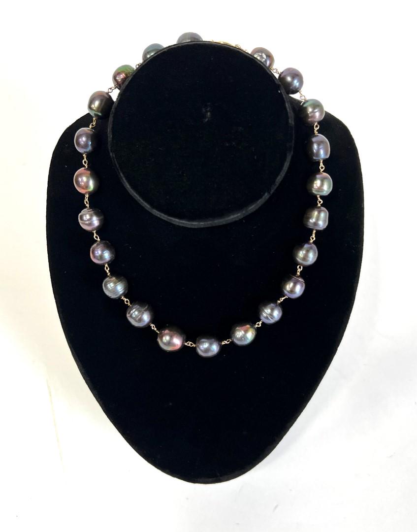 14K Black Baroque 10.5 MM. Pearls.: 15"