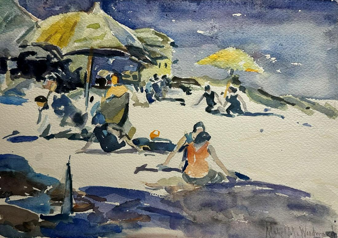 Mabel May Woodward; American Watercolor Bathers - Ogunquit Beach Signed (1 of 5)