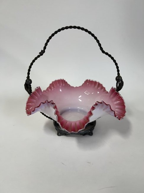 American Victorian Cased Art Glass Bowl in Holder (1 of 3)