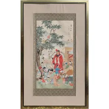 Chinese Painting on Silk Panel - Garden Scene with Many Figures (1 of 11)