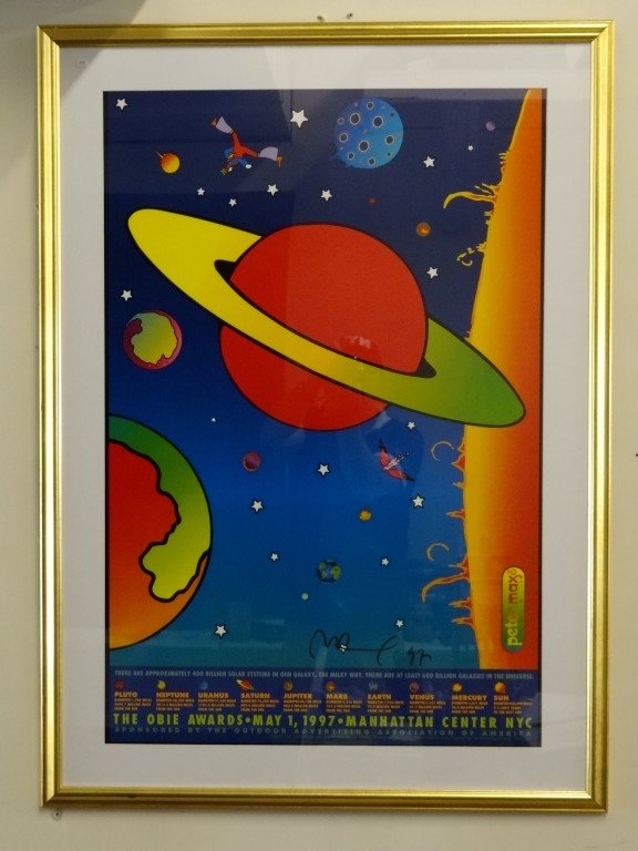Peter Max; Framed exhibition poster signed: Framed poster, The Obie Awards - 1997. Signed in felt tip pen and dated ; 35in. X 23.5in. (sight size)