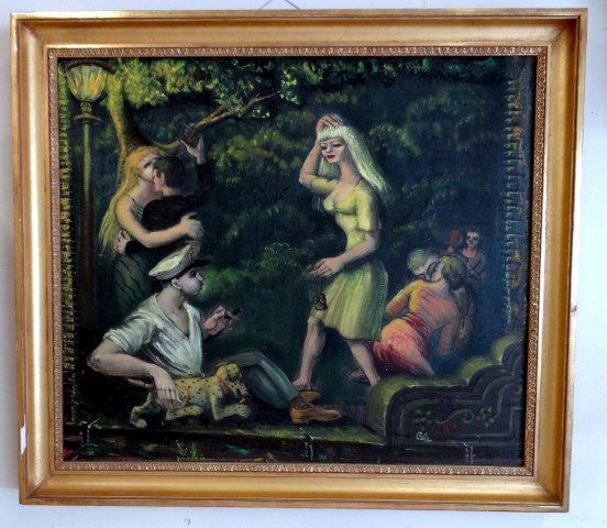 Albert Pels; Oil painting signed: Oil on canvas, Ladies of the Evening in Central Park N.Y.C. signed l.r. ; 21.5in. X 24.75in.