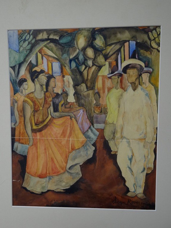 Diego Rivera; Latin American watercolor painting s: Watercolor on paper, Mural study for signed l.r.and dated '21; 14.5in. X 12in.