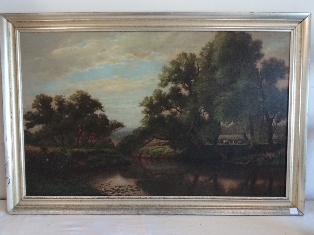 E. E. Case Oil Painting Signed: Cradle back. Landscape. Signed L. L. E. E. Case 1879; 20in x 32in.