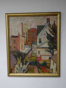 Blanche Lazzell; American pastel painting signed: Pastel on board, Street Scene signed l.r. and dated 1942; 22.75in. X 19.25in.