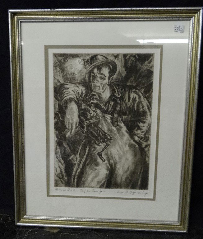 Irwin D. Hoffman; original etching signed: Etching, Miner at Rest pencil signed and inscribed; 12in. X 8.5in. With margins
