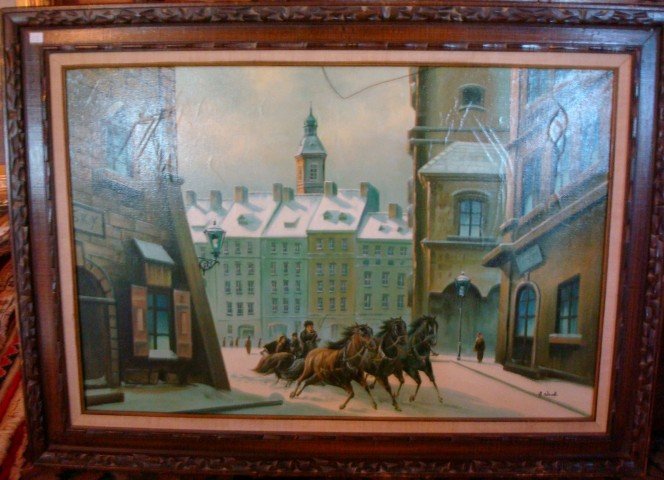 Russian Oil on Canvas. Signed: Oil on canvas, a Russian sledding scene signed O'Neal 24" x 36"