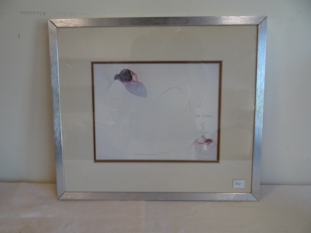 R.C. Gorman Framed Print: Signed R.C. Gorman Framed print, C. 1980. 7-1/2" x 9-1/2"