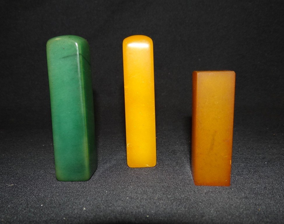 Three(3) Chinese scroll weights: Three(3) soapstone scroll weights; 2.25in. -3in.