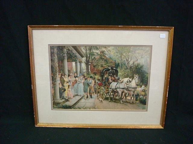 Coaching Scene after E. L. Henry & a 2nd: A vintage art print, a coaching scene with black driver after E. L. Henry and a Moodna Creek print in a Maxfield Parrish type frame. 10" x 14' and 9 1/2" x 16"