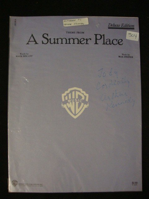 Arthur Kennedy Signed Sheet Music: Signed to Toby Cordially Arthur Kennedy on A Theme from A Summer Place 9" x 12"