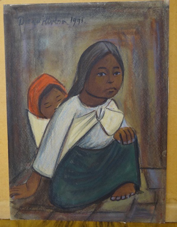 Diego Rivera; mixed media painting signed: Watercolor, pastel and charcoal, Mother and Child signed u.l. and dated 1941; 13.5in. x 10in. Inscribed "Property of Mrs. David R. McLean" on the reverse.