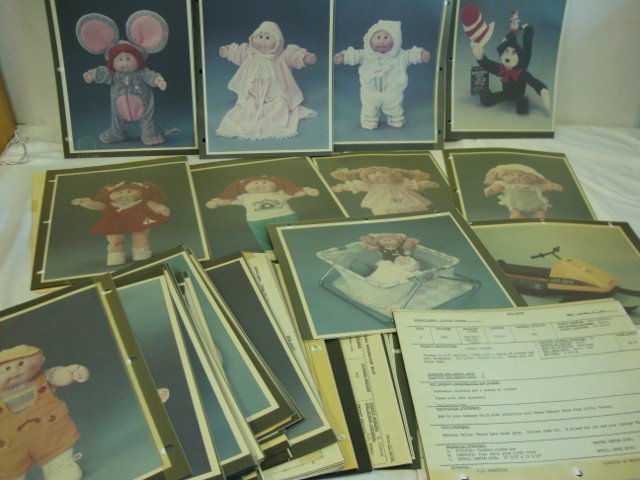 Coleco Toy Company Preliminary Merchandising Sheets for: Photos and information sheets for Cabbage Patch Kids; Transformers; Koosa's; General Spidrax and Spider Flyer; The Snow Buster; Dr. Seuss Cat in the Hat Poseable Figure; Skito and Toxcid toys; Kreep &