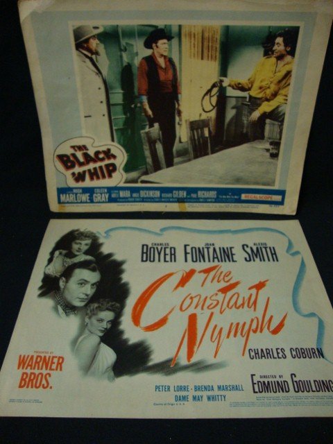 Constant Nymph Lobby Card and a 2nd: Constant Nymph Lobby Card. Warner Bros. 1943 Boyer, Fontaine. Smith Coburn. 11" x 14" And, The Black Whip. Hugh Marlowe Coleen Gray. 20th C. Fox 1956 11" x 14"