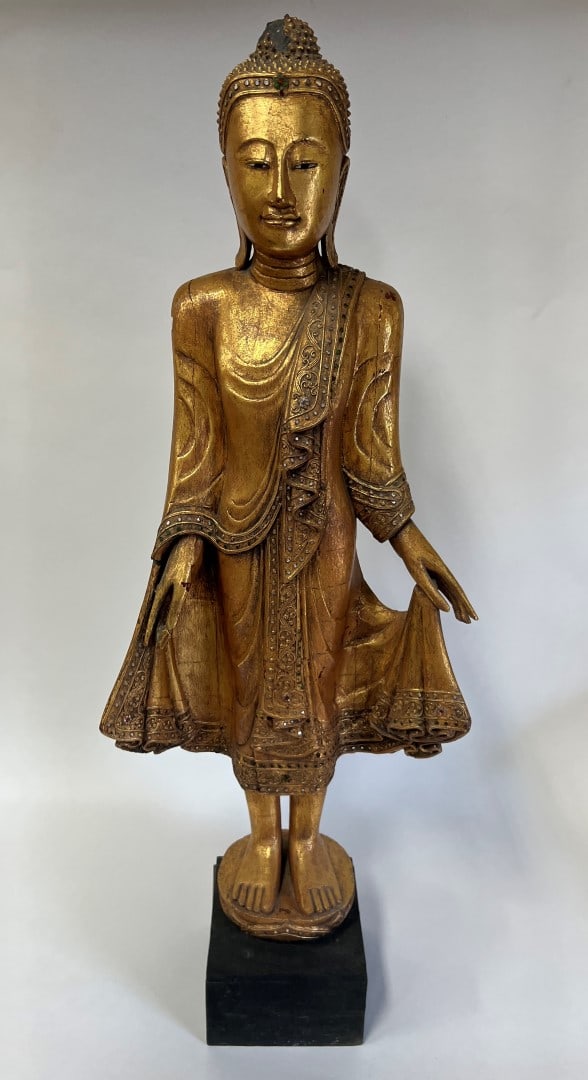 Monument Wood Carved Antique Buddha on Stand (1 of 4)