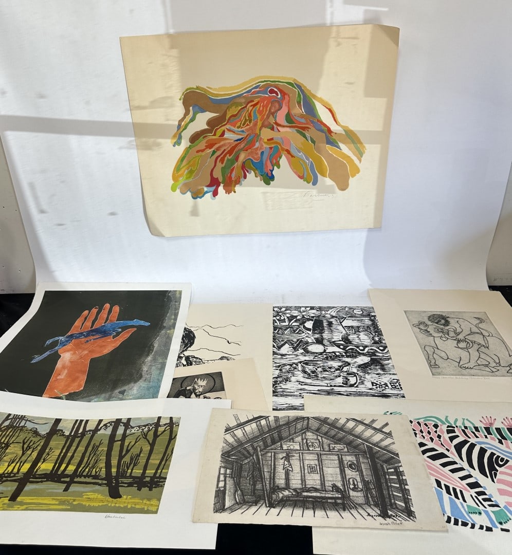 Group of Original Woodstock Prints(9): Including: Joseph Pollet, DeDiego, B. Neustadt, John Fentin, Mary Frank, Marion Greenwood, Kooistra, etc. Various sizes: 11.25in. X 16in. - 20in. X 26in.