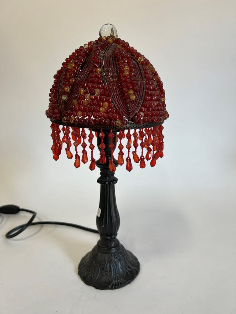 Art Deco Red Beaded Table Lamp (1 of 4)