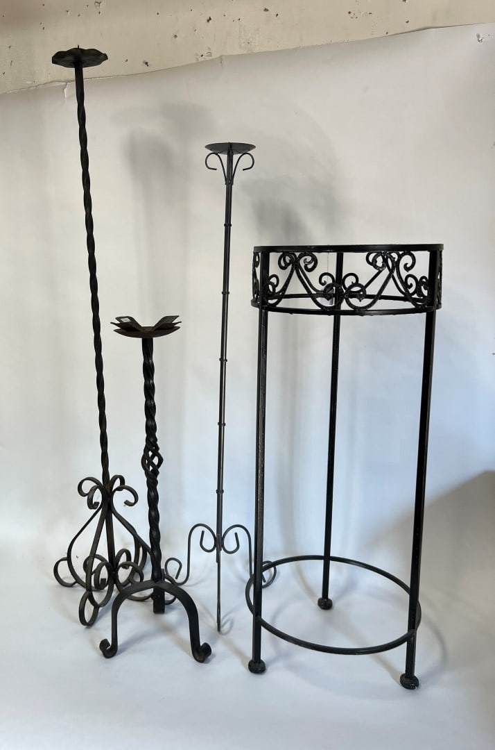 Antique Wrought Iron Table and Three Candlestands (1 of 6)
