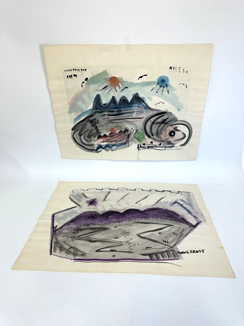 John Ernst; Two(2) 20thC. Modernist Watercolors Signed (1 of 8)