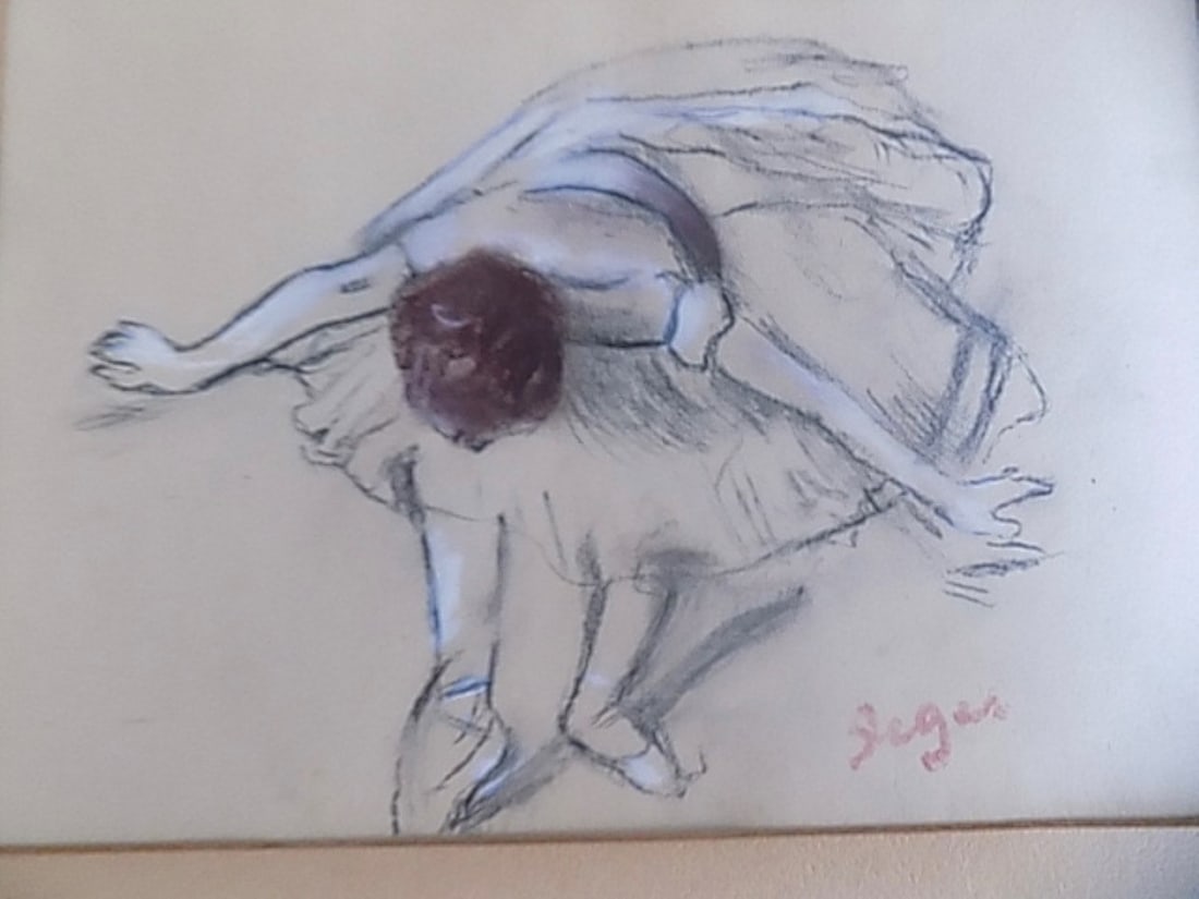 Degas, Charcoal. "Danseurs”Stamped: Stamped signature. , charcoal on paper, heightened with white. P. Cuzel Paris label. 8 1/2" x 12"