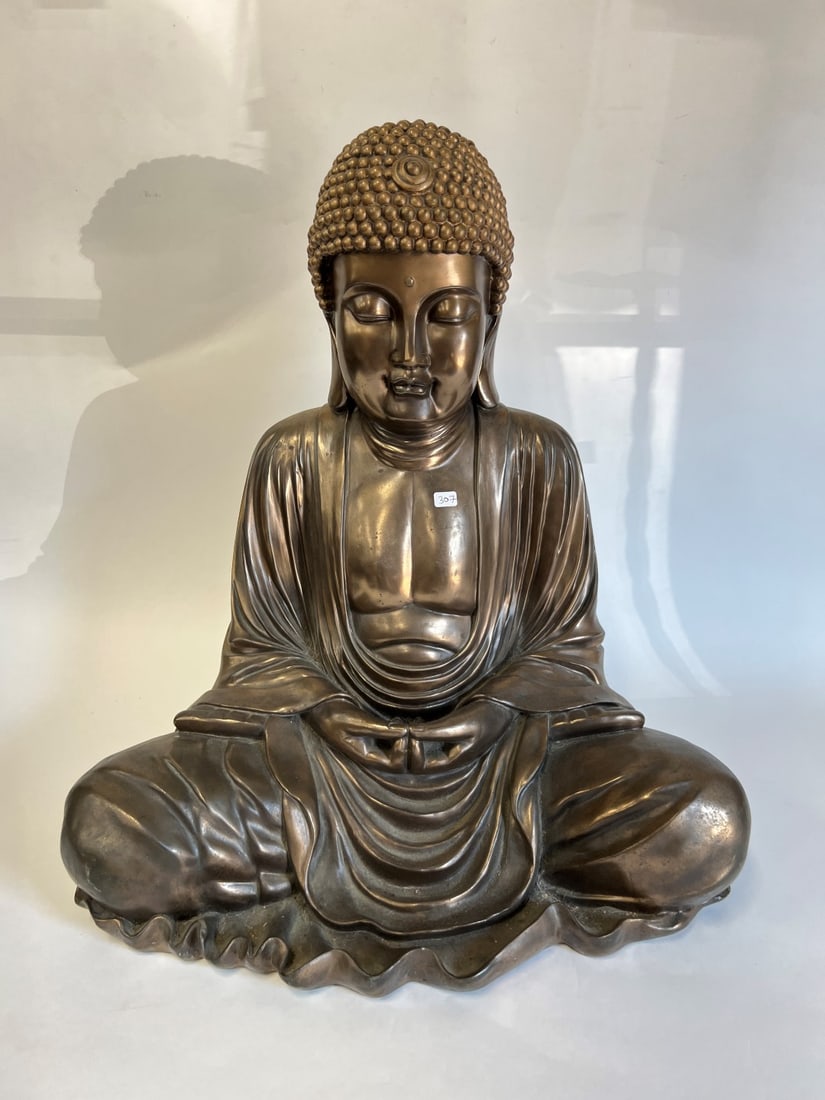 Antique Polychromed Carved Wood Buddha (1 of 3)