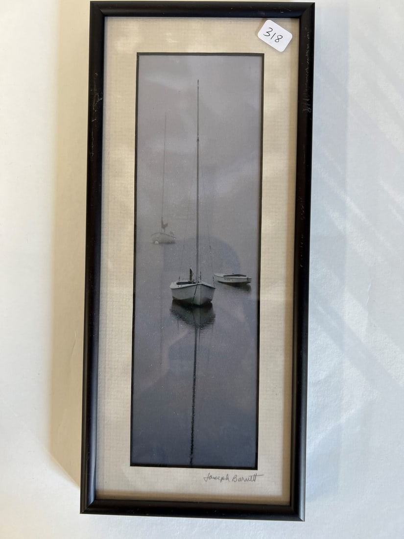 Joseph Barrett Boats at Provincetown Sgd.: With a Memories of Provincetown sticker at the back for Steve Katz Gallery Pastel. Framed 12 1/2"H x 5 1/2'w